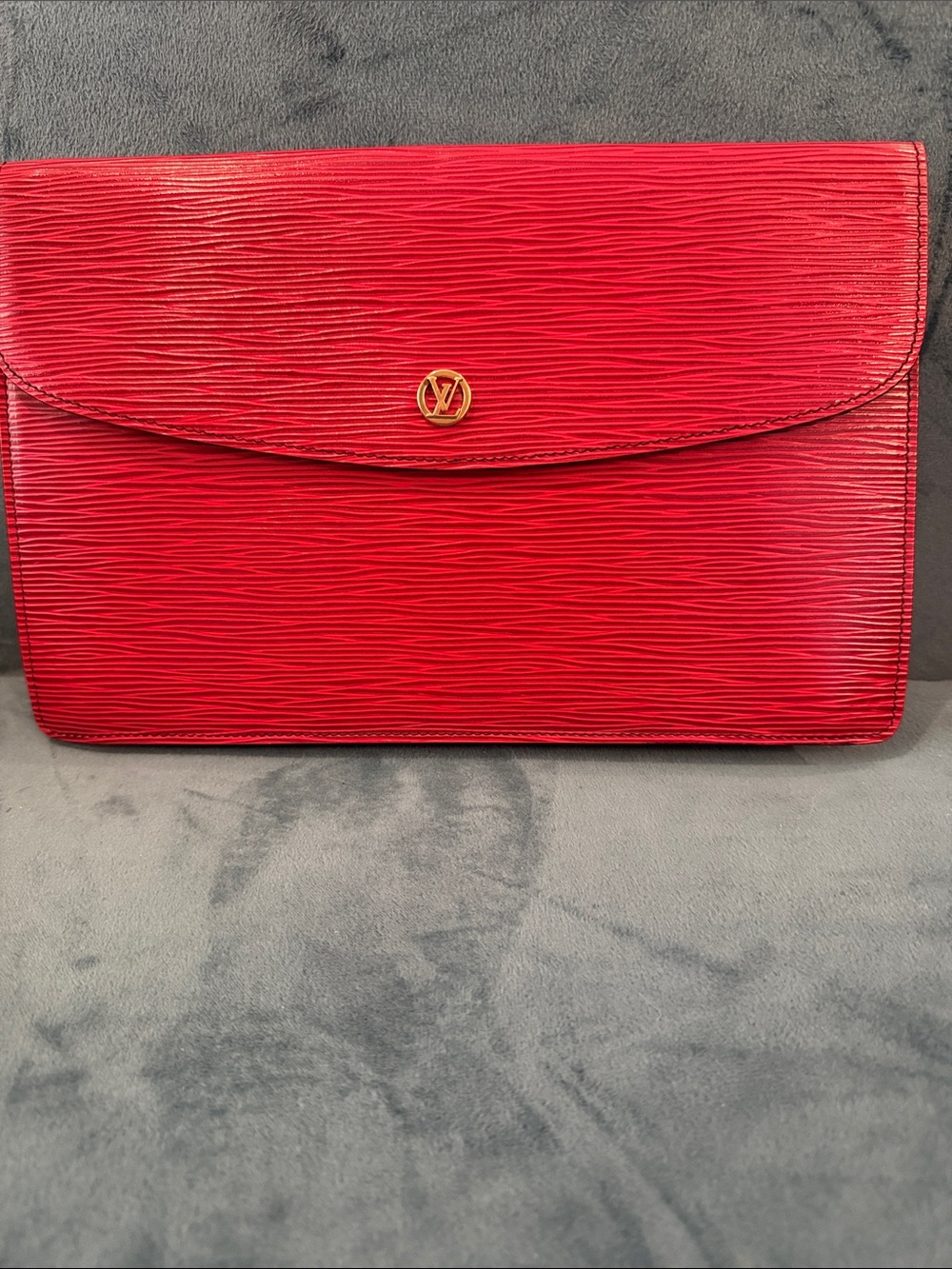 Louis Vuitton Red Epi Leather Envelope Clutch with Gold Logo